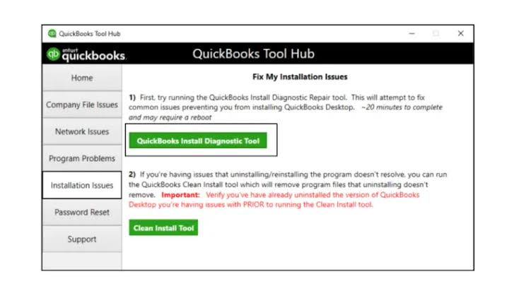Infographic showing the Installation Issues and QuickBooks Install Diagnostic Tool.