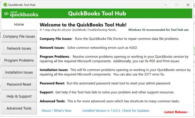 Infographic showing QuickBooks Tool Hub and its tools.