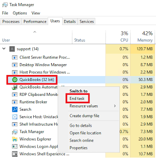 Showing the task manager window and the end task process.