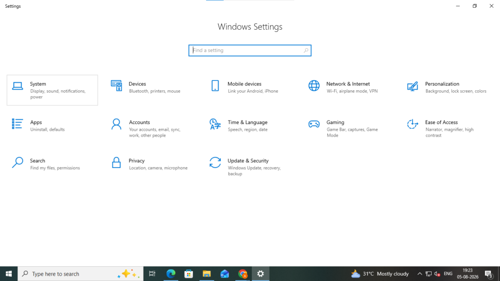 Infographics showing the Windows Settings.