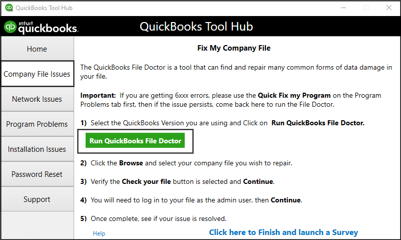 Infographics showing the QuickBooks File Doctor Tool.