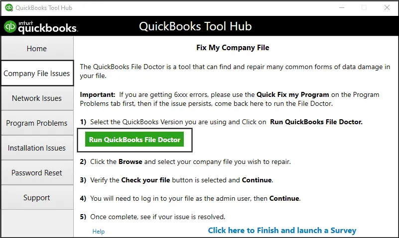 Image showing Company file issues
