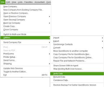 Image showing Utilities, then Verify Data.