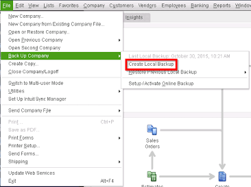 Image showing create local backup button