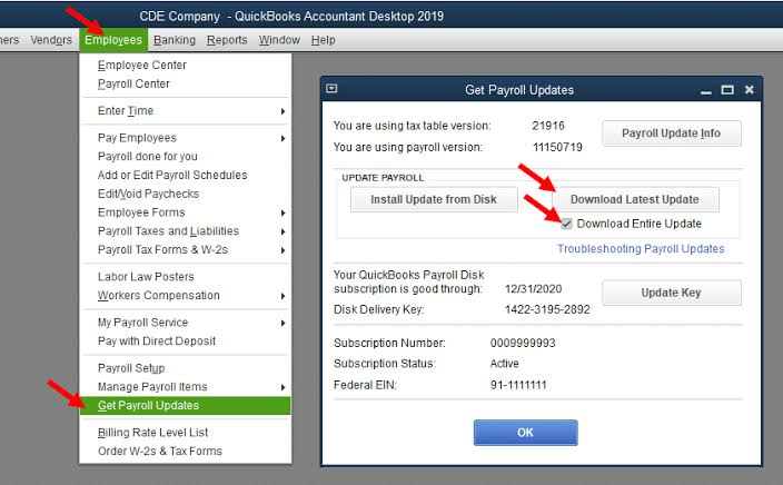 Image showing Employees, then Get Payroll Updates button