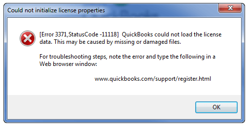 QuickBooks error 3371 licensing message