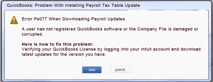 QuickBooks PS series payroll update error message